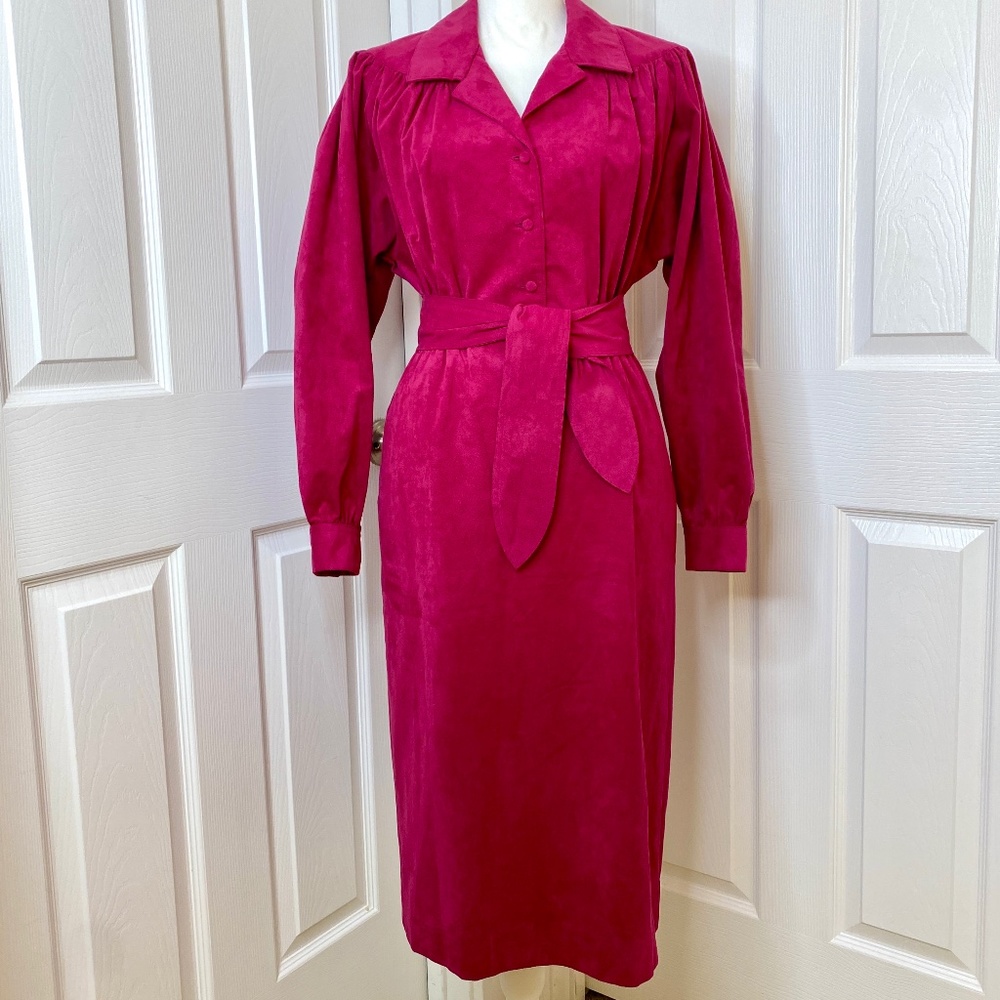 Lilli Ann Vintage Dress 1970s Magenta Dress Raspberry Pink Ultrasuede Minx vibe